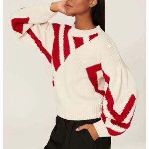 SACHIN & BABI Turner Geo Sweater Women Small Ivory Red Knit Stripe Pullover